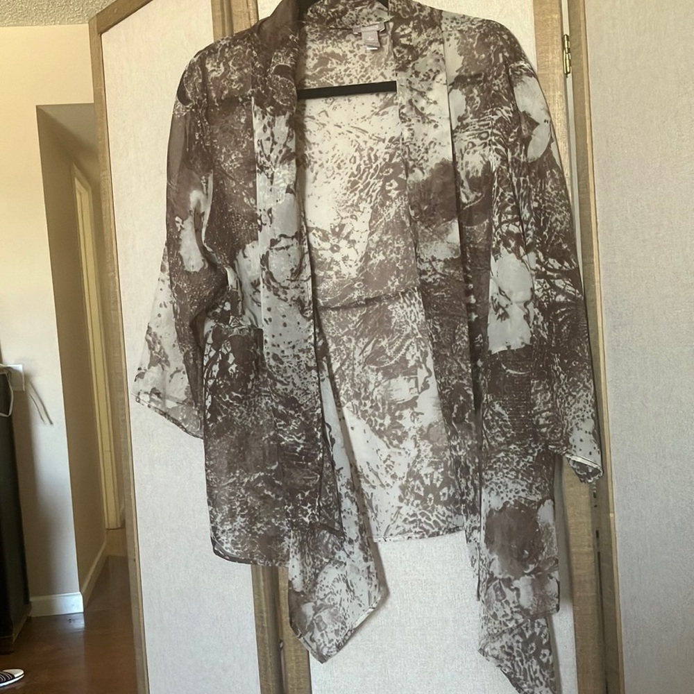 FINAL MARKDOWN Chicos Sheer Brown Patterned Women's Jacket 3 xl